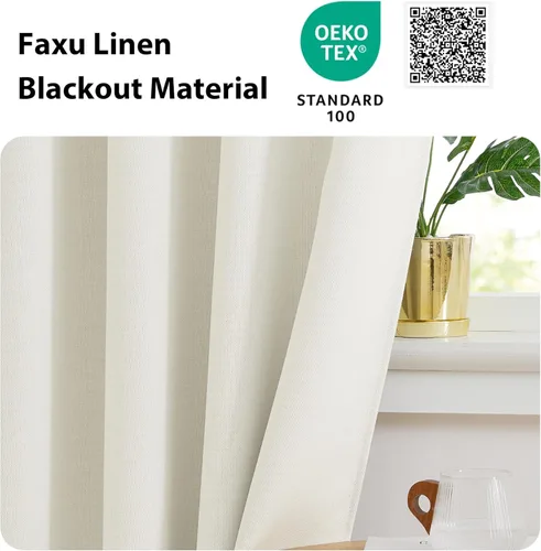 Vista 7 de NICETOWN Cortinas pequeñas para puerta francesa con ganchos autoadhesivos, cortinas opacas de lino sintético con aislamiento térmico para puertas