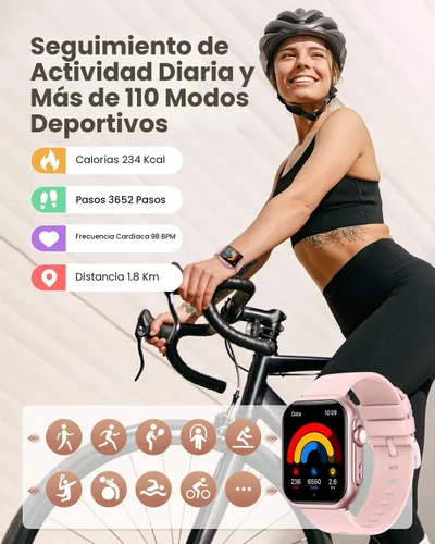 Vista 5 de Relojes inteligentes para mujer (Android/iPhone), reloj inteligente HD de 1.83 pulgadas con llamadas/mensajes/notificaciones, monitor
