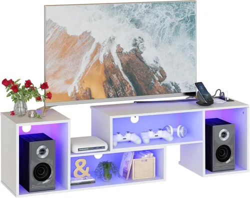Vista 2 de DKLGG Soporte de TV LED, moderno centro de entretenimiento en forma de L con 19 modos de luz LED, almacenamiento y tomas de corriente