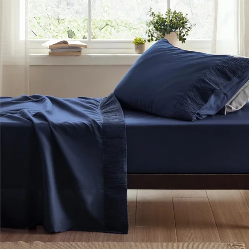 Vista 6 de Bedsure Paquete de relleno de edredón individual XL, sábanas individuales XL, color azul marino