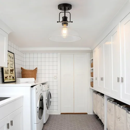 Vista 7 de WILON Lámpara de techo rústica de granja, luz de techo de vidrio semillado, luces de techo semiempotradas óxido, accesorios de iluminación