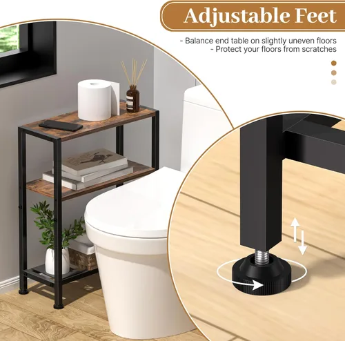 Vista 10 de Mesa auxiliar estrecha para espacios pequeños, mesa auxiliar pequeña de 2 niveles con soporte para estantes, mesita de noche delgada, mesa de sofá