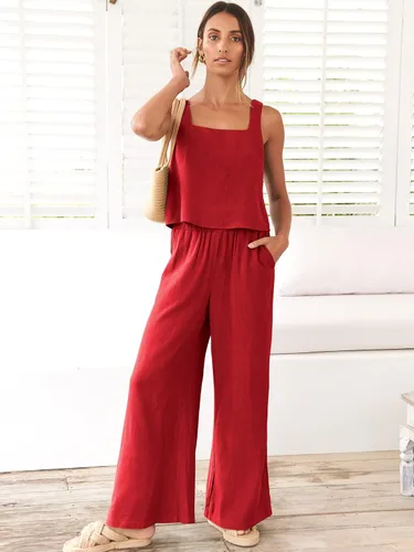 Vista 8 de ANRABESS Conjuntos de 2 piezas para mujer de lino, pantalones, mono de conjunto de descanso a juego, ropa casual de verano para la playa