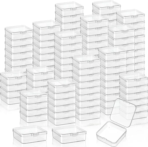 Vista 13 de SATINIOR Paquete de 300 recipientes de plástico transparente pequeños con tapa con bisagras a granel para joyas, manualidades, artículos pequeños