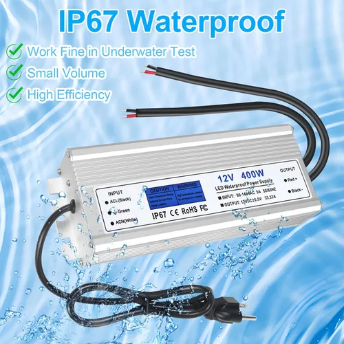 Vista 3 de Controlador LED de 400 vatios, fuente de alimentación impermeable IP67 de 12 V, CA 90-140 V a CC 12 V 33.3 A transformador de bajo voltaje