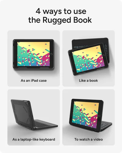 Vista 7 de ZAGG Rugged Book - Funda desmontable y teclado con bisagras magnéticas para iPad Air, iPad Air 2, iPad 9.7, iPad 9.7 Pro, emparejamiento Bluetooth