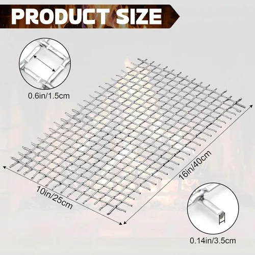 Vista 2 de Rejilla de chimenea de 16 x 10 pulgadas, rejilla de malla de alambre de acero galvanizado resistente para rejilla de chimenea, retenedor de brasas