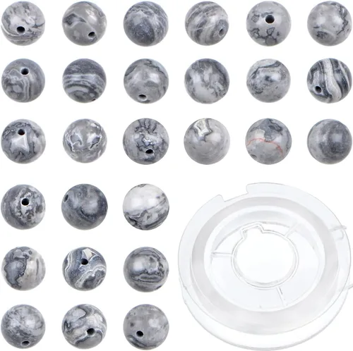 Vista 34 de Bymitel - 210 cuentas de cristal natural, piedras preciosas redondas energéticas y curativas sueltas con cordón elástico para hacer joyas, pulseras