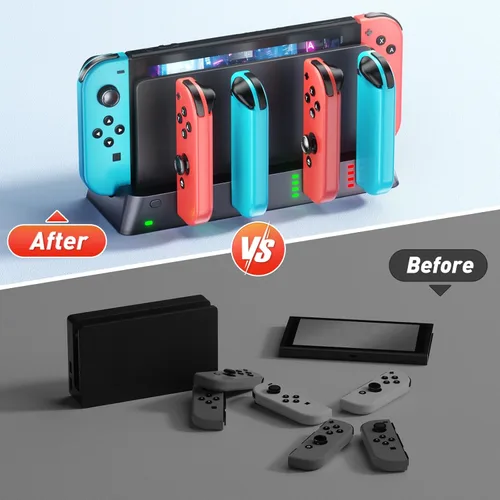 Vista 5 de Estación de carga para consola de juegos PSP compatible con Nintendo Switch y modelo OLED Joy-con, estación de carga para cargar 6 joycons