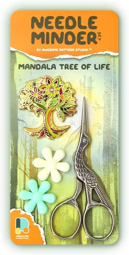 Vista 8 de Awesome Pattern Studio Needle Minder Set - Minder de aguja magnética del árbol de la vida + 2 pinzas de aguja. Pin esmaltado para punto de cruz