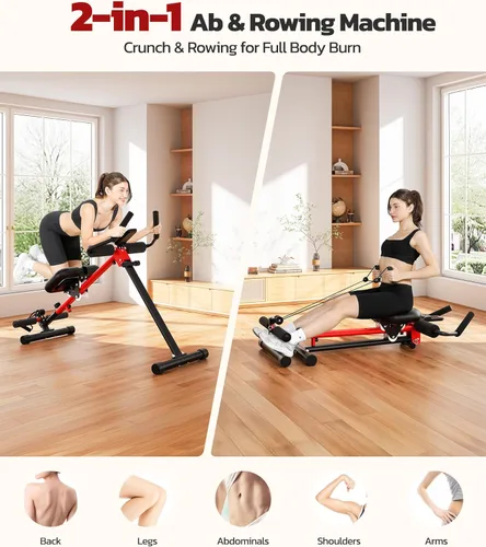 Vista 2 de Yoleo 2 in 1 Ab & Rowing Machines for Home, Foldable Ab Workout Equipment, Ab Trainer Machine for Stomach Workout, Ab Crunch Machine with Foam