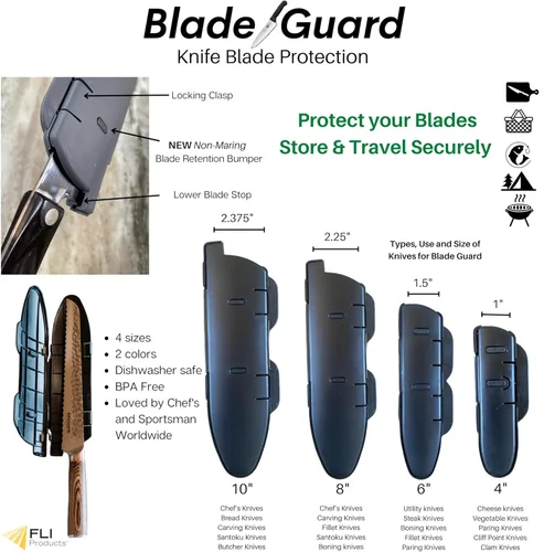 Vista 3 de Protector de hoja de cuchillo fabricado en Estados Unidos, almacenamiento y transporte seguros para cuchillos de cocina, apto para lavavajillas