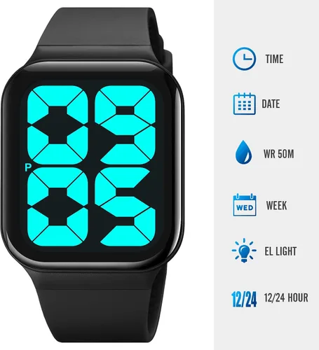 Vista 2 de Large Numbers Digital Watches for Men Women Elderly Waterproof Wrist Watch Negro y Negro