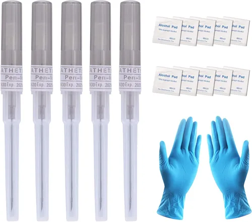 ZS Agujas de perforación de catéter, kit de 5 agujas de catéter intravenoso, agujas de perforación de nariz, labio, 14G, 16G, 18G, 20G, kit de