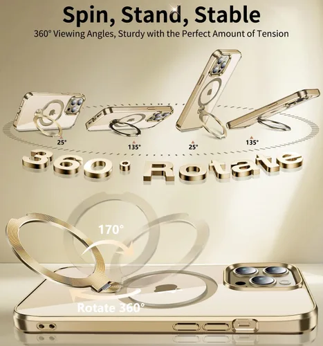 Vista 4 de [Anillo de metal CD y soporte invisible giratorio de 360° ] Funda magnética para iPhone 13 Pro Max [Parachoques galvanizados a prueba de golpes]