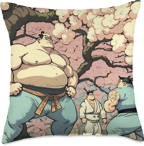 Vista 4 de Sakura Sumo Warrior Classic Japan Art Sumo Fighter Cherry Blossom Garden - Almohada de cultura japonesa, 16 x 16 pulgadas, multicolor