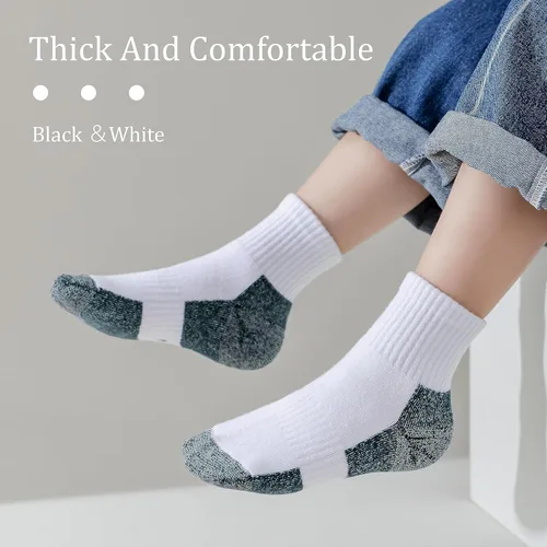 Vista 4 de Calcetines acolchados para niños y niñas, de algodón grueso, para correr, color negro, blanco, gris, paquete de 6