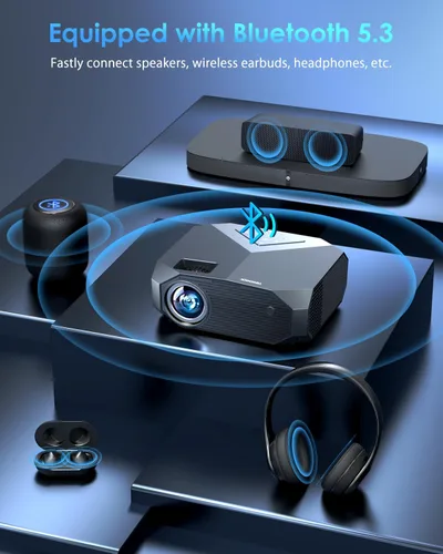 Vista 5 de YOWHICK Proyector 4K con WiFi y Bluetooth, 12000L Native 1080P Proyector de película portátil para exteriores, proyector de video inteligente, 50%