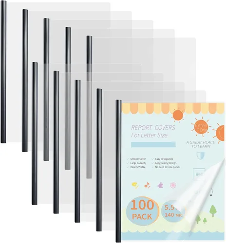 Vista 13 de Binditek 40 paquete de fundas transparentes resistentes con barras deslizantes, capacidad para 25 hojas, fólder con barra deslizante de 5 mm
