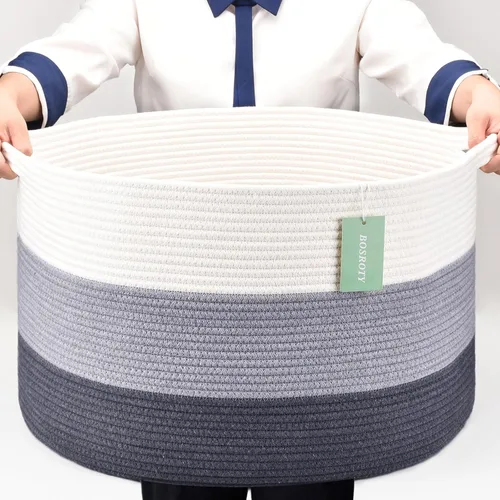 Vista 13 de Cesta de manta extragrande de 87 litros, cesta para la ropa sucia, cesta de guardería para guardar juguetes, ropa y toallas, cesta grande de cuerda