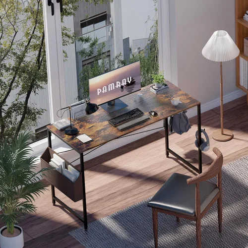 Vista 44 de Pamray - Escritorio de computadora de 32 pulgadas para espacios pequeños con bolsa de almacenamiento, escritorio de trabajo de oficina en casa