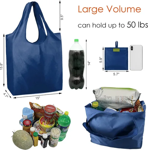 Vista 3 de BeeGreen Bolsa de viaje plegable reutilizable para regalo, bolsas de comestibles reutilizables, grandes regalos de vacaciones, bolsa de tela