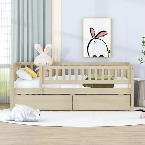 Vista 17 de Harper & Bright Designs Sofá cama individual con nido, marco de cama infantil de madera tamaño individual con valla, cama nido individual