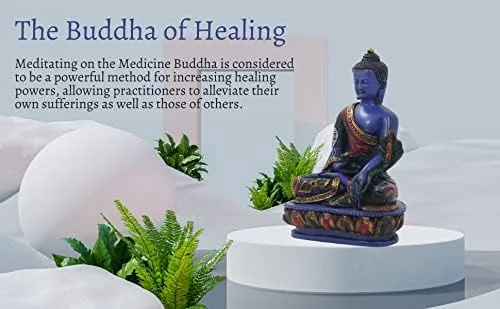Vista 5 de DharmaObjects Estatua de Buda de medicina curativa tibetana pintada a mano Nepal