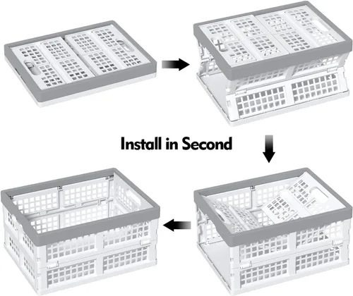 Vista 3 de Cajas plegables de plástico de 15 litros, cesta de almacenamiento plegable, paquete de 4