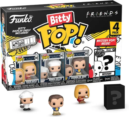 Funko Bitty POP! Friends - Phoebe, paquete de 4 y una figura sorpresa mini misteriosa - 0.9 Pulgadas (2.2 Cm) coleccionable - Incluye estante de