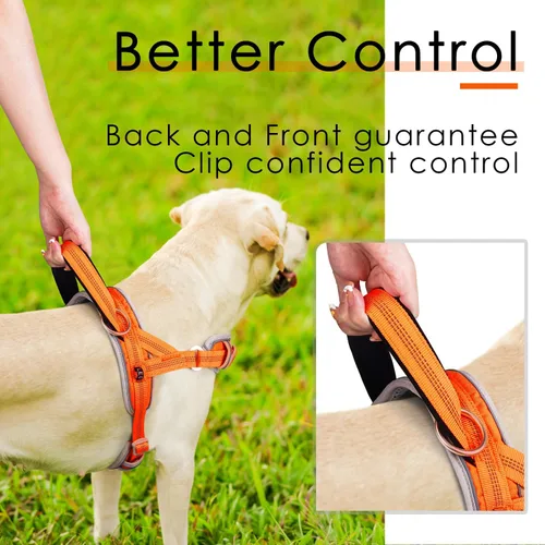 Vista 6 de ADVENTUREMORE Arnés deportivo para perros grandes, antitirones, arnés tipo halter reflectante transpirable chaleco a prueba de escapes con asa