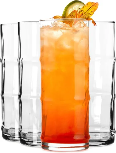 Libbey Juego de 4 vasos altos para cóctel Tiki de bambú, vasos icónicos de 16 oz, vasos modernos para cócteles Highball