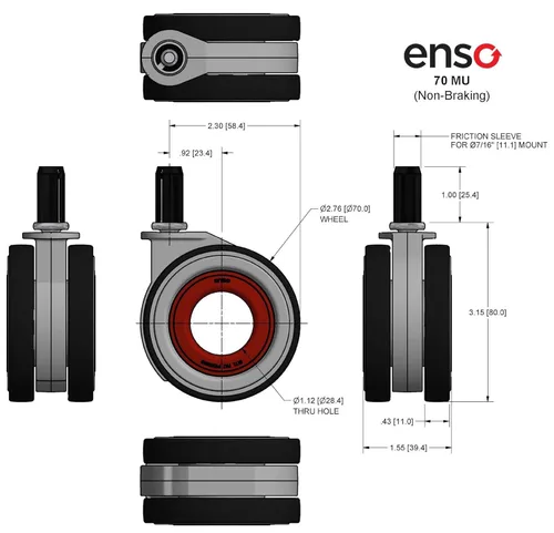 Vista 6 de Enso Motion - Ruedas giratorias de repuesto para silla de oficina, serie 70 MU, color negro (juego de 5)