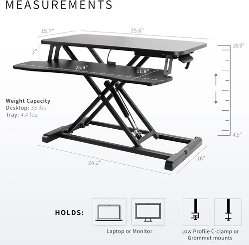 Vista 3 de VIVO Convertidor de escritorio de 26 pulgadas, Serie K, elevador ajustable de sentado a parado, estación de trabajo para dos monitores y laptop