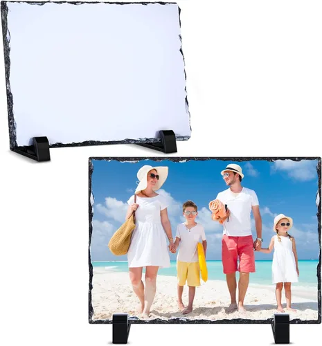 Vista 8 de Gersoniel Marco de fotos rectangular de pizarra en blanco para sublimación con soporte para pantalla de prensa de calor (3.9 x 5.9 pulgadas)