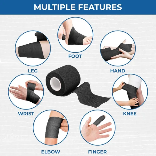 Vista 7 de Vendaje autoadhesivo – Paquete de 12 vendajes de color negro, no tejido, transpirable y resistente al agua para primeros auxilios, lesiones