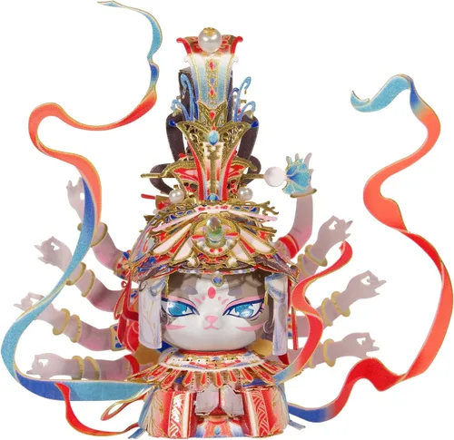 Vista 13 de MU Rompecabezas de metal 3D para adultos, figura de Alicia, gato de dibujos animados, kits de modelo de palacio de elfos, edificio en miniatura