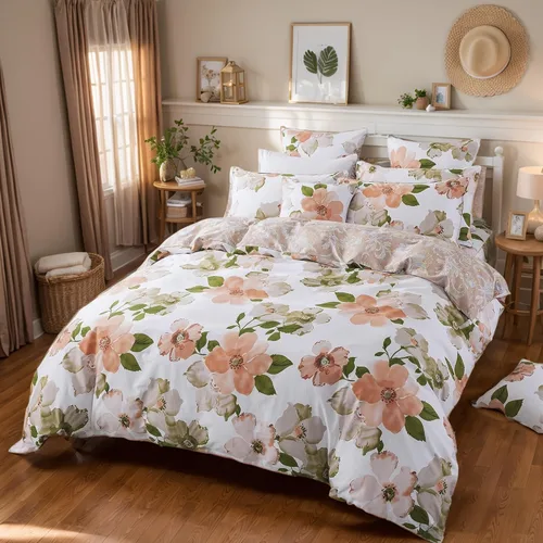 Vista 30 de FADFAY Juego de funda de edredón Twin, elegante ropa de cama floral shabby beige con estampado de pájaros y flores, juego de funda de edredón