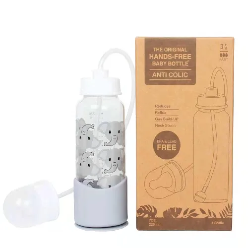 Hands-Free Baby Bottle - Sistema de enfermería anticólicos biberón de 7 onzas con pezón/tetina de flujo rápido 9.8 ft+ con sistema de alimentación