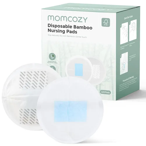 Vista 10 de Momcozy Almohadillas de lactancia desechables de bambú, núcleo azul avanzado para un diseño ultra absorbente, a prueba de fugas y 3D, biodegradables