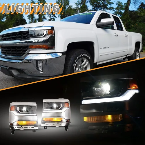 Vista 8 de AUTOWIKI Faros delanteros LED DRL para Chevy Silverado 1500 Chevrolet HID 2016 2017 2018 2019 Ensamblajes de faros delanteros
