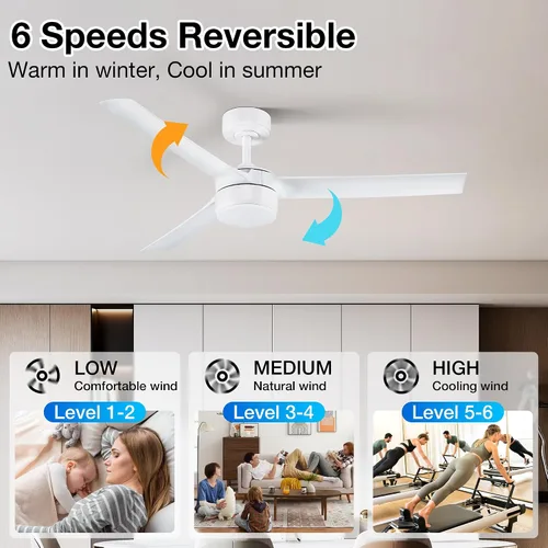Vista 5 de cumilo Ventiladores de techo inteligentes de 52 pulgadas con luz y control remoto, luces LED regulables, motor de CC silencioso, control a través