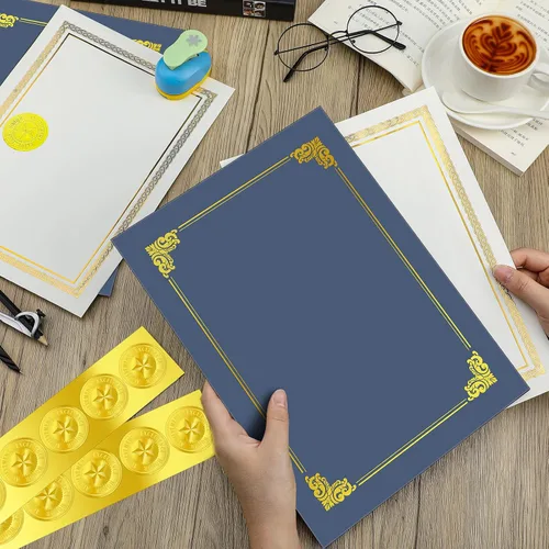 Vista 7 de El kit de certificado de 150 piezas incluye 50 soportes para certificados, cubiertas de diploma, 50 piezas de papel de certificado con borde