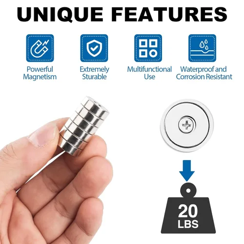 Vista 5 de LOVIMAG Imanes de neodimio de 20 libras, paquete de 6 imanes de tierras raras con tornillos a juego, para puertas de cocina, sala de herramientas