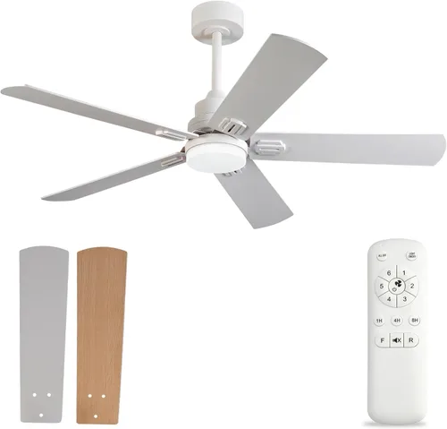 Vista 11 de Ventiladores de techo blancos de 42 pulgadas para exteriores con luces y control remoto, ventiladores de techo regulables de 5 aspas para patios