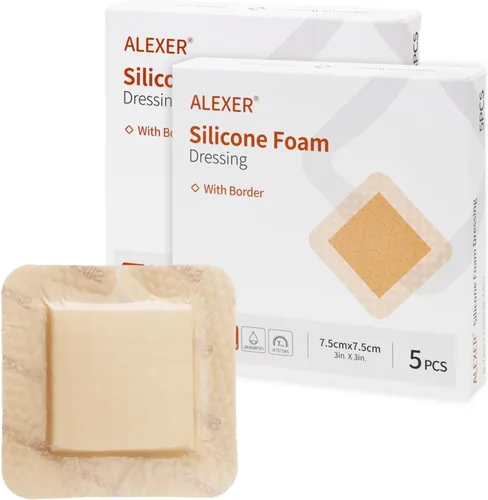 Vista 11 de Jointown Apósito de espuma para el cuidado de heridas, vendaje adhesivo de espuma de silicona con borde, vendajes impermeables para úlceras de cama