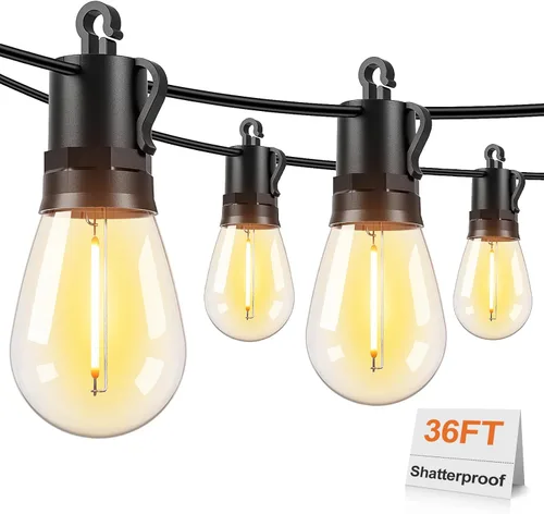 Vista 18 de Brightever Guirnalda de luces para exteriores de 25 pies impermeable, luces LED para patio con 8+1 bombillas Edison S14 inastillables, luces