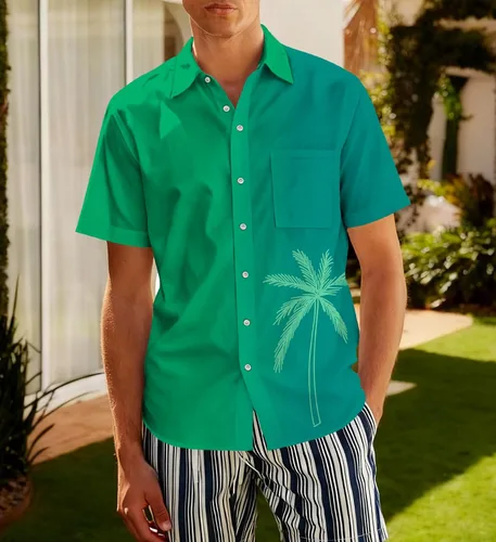 Vista 29 de Camisa hawaiana para hombre, manga corta, tropical, con botones, casual, verano, playa, vacaciones Camisas de playa negras para hombre