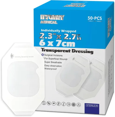 Apósito de película transparente de 2.3 x 2.7 pulgadas, 50 paquetes, vendaje impermeable para cubierta de heridas, vendaje posquirúrgico para ducha