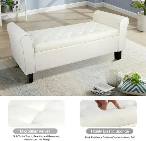 Vista 4 de Babion Banco de almacenamiento para el extremo de la cama, banco otomano de almacenamiento con botones copetudos, 51 pulgadas, banco